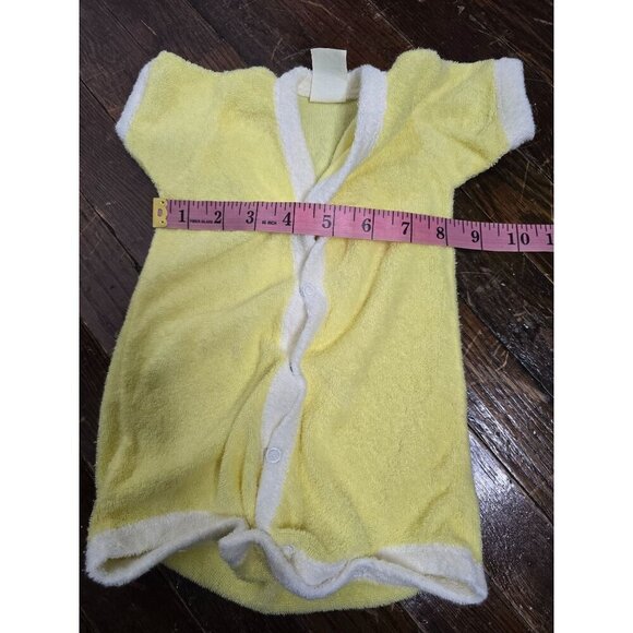 Vintage Pastel Yellow Terry Cloth Baby Romper 6 Months - Picture 3 of 6